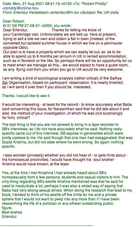 E-mail exchanges between Erlendur Haraldsson and Robert Priddy